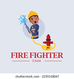 Plantilla de logotipo de mascota vectorial de combate contra incendios. 