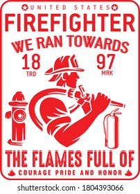 Fire Fighter Vintage Tshirt or poster design with illustration of firefighter's axes. Design with text composition.