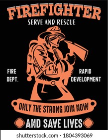 Fire Fighter Vintage Tshirt or poster design with illustration of firefighter's axes. Design with text composition.