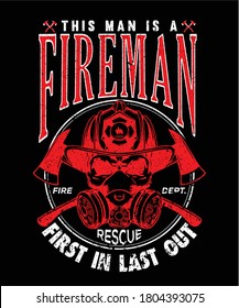 Fire Fighter Vintage Tshirt or poster design with illustration of firefighter's axes. Design with text composition.