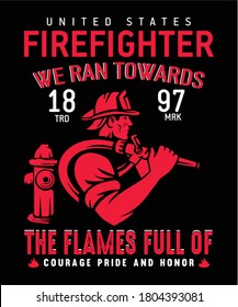 Fire Fighter Vintage Tshirt or poster design with illustration of firefighter's axes. Design with text composition.