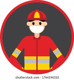 A Fire Fighter Wears A Mask To Cover His Mouth. One Way To Prevent From Viruses.