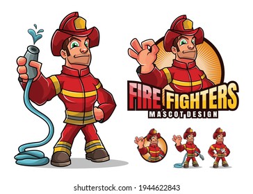 Fire fighters cartoon mascot vector illustration