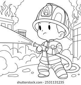 Fire fighting boy coloring vector.professional.
