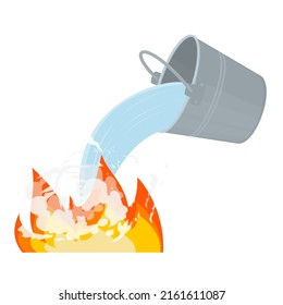 Fire fighting. Bucket of water to extinguish a fire, vector illustration