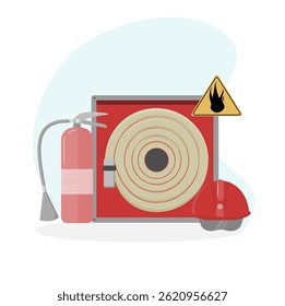 Equipamento de combate a incêndios, protocolos e procedimentos, sistemas de alarme de incêndio. Treinamento de segurança contra incêndio, Protocolos de segurança contra incêndio com Listas de verificação. Estilo Plano Moderno.