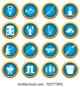 Fire fighting icons blue circle set isolated on white for digital marketing