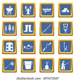 Fire fighting icons set in blue color isolated vector illustration for web and any design