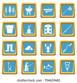 Fire fighting icons set in blue color isolated vector illustration for web and any design