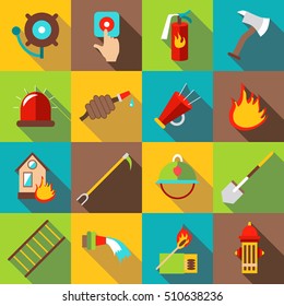 Fire fighting icons set. Flat illustration of 16 fire fighting vector icons for web