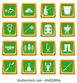 Fire fighting icons set in green color isolated vector illustration for web and any design
