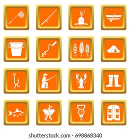 Fire fighting icons set in orange color isolated vector illustration for web and any design