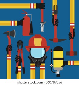 Fire fighting modern design concept flat set