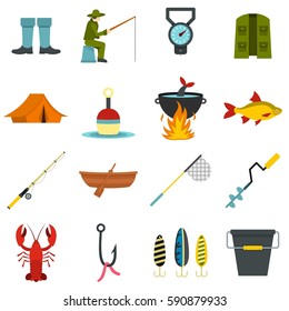 Fire fighting set icons in flat style isolated on white background