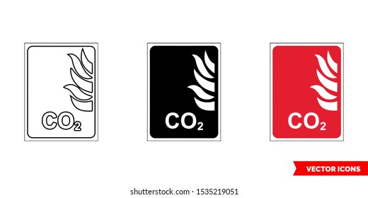 Fire fighting sign CO2 icon of 3 types: color, black and white, outline. Isolated vector sign symbol