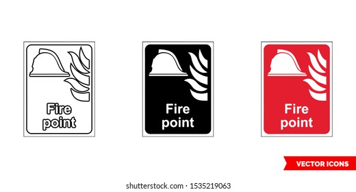 Fire fighting sign fire point icon of 3 types: color, black and white, outline. Isolated vector sign symbol