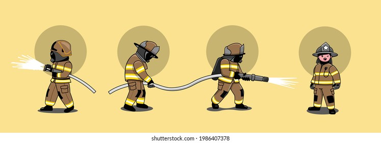 fire fighting team on activity to put out the fire vector illustration set