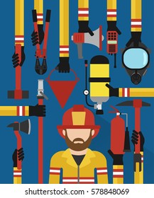 Fire fightingman modern design concept flat set