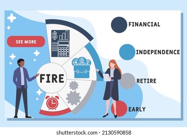 FIRE - financial independence, retire early acronym. business concept background. vector illustration concept with keywords and icons. lettering illustration with icons for web banner, flyer, landing 