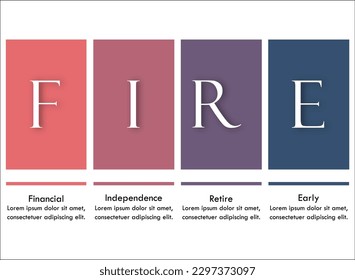 FUEGO - La Independencia Financiera se retira temprano. Plantilla de infografía con iconos y marcador de posición de descripción