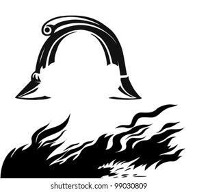 fire and fireman helmet on white background, vector illustration