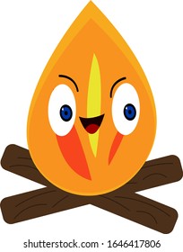 Fire and firewood cheerful cartoon character with a cute smile and big shining eyes object on a white background nature and hiking concept