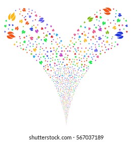 Fire fireworks stream. Vector illustration style is flat bright multicolored iconic symbols on a white background. Object double fountain made from random pictograms.