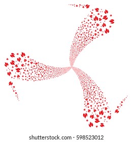 Fire fireworks swirl rotation. Vector illustration style is flat red iconic symbols on a white background. Object spiral constructed from random pictographs.