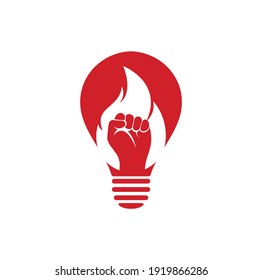 Fire Fist bulb shape concept Logo Vector. Revolution Protest Flame Fist Symbol. Web Icon Logo Template Design Element.
