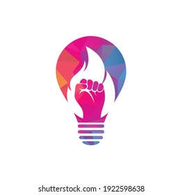 Fire Fist bulb shape concept Logo Vector. Revolution Protest Flame Fist Symbol. Web Icon Logo Template Design Element.