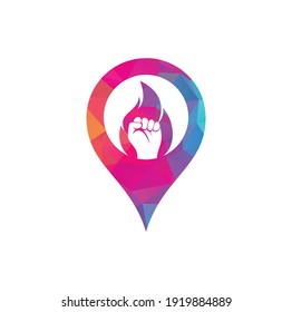 Feuerfaust GPS-Formkonzept Logo Vector. Die Protestflamme der Revolution ist das Symbol. Web-Symbol Logo-Template-Design-Element.