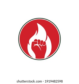  Vector con logotipo de puño de fuego. Símbolo de la protesta contra la llama de la revolución. Elemento de diseño de plantillas de logotipos de iconos web.