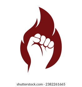 Vector con logotipo de puño de fuego. Símbolo de la protesta contra la llama de la revolución. 