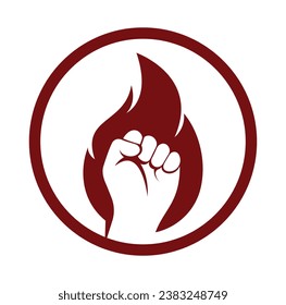 Fire Fist Logo Vector. Revolution Protest Flame Fist Symbol. 