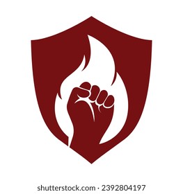 Fire Fist Logo Vector. Revolution Protest Flame Fist Symbol. 