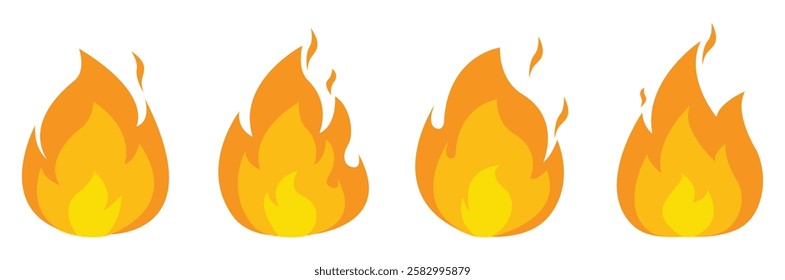 Fire flam icon collection. Fire flame vector icon set. Flammable sign symbol. Flames icon sign symbol collections, vector illustration. Bonfire silhouette logotype. Flat style.