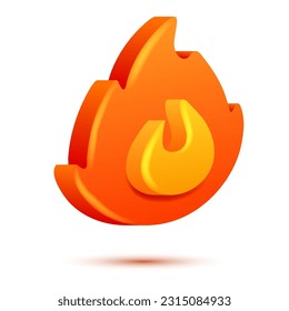 Fire flame 3d vector. Cartoon 3d isolated vector illustration