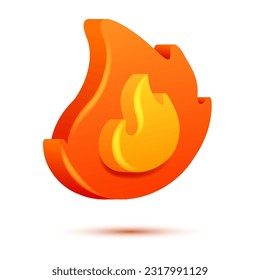 Fire flame 3d vector. Cartoon 3d isolated vector illustration