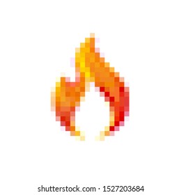 Fire flame abstract pixel vector icon.