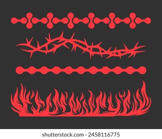 Fire flame anti design sick element set brutalism shape asset acid poster, tattoo, illustration vector creepy icon, symbol editable