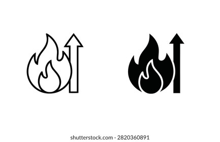 Fire flame with arrow pointing up line and solid icon set