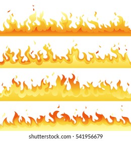Fire Flame backdrop background set. Horizontal bonfire template for banner, web or brochure. Vector explosion decoration eps10