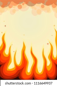 Fire flame background in flat style cartoon. Colorful hand drawn vector stock illustration.