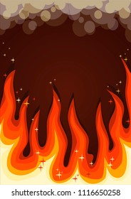 Fire flame background in flat style cartoon. Colorful hand drawn vector stock illustration.