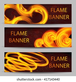 fire flame banner. Burning  campfire hot strokes realistic horizontal banner set isolated vector illustration