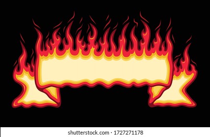Fire Flame Banner Straight Scroll is an illustration of an straight scroll flaming fire banner with open space for you to add your own text. Great promotional image for firefighters and cookouts.