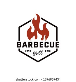 Fire Flame Barbecue Grill Label Stamp Logo Design Vector