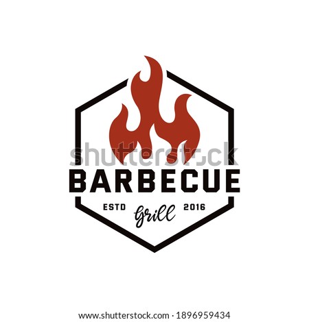 Fire Flame Barbecue Grill Label Stamp Logo Design Vector