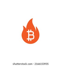 Fire flame with bitcoin sign. Growth vector icon. Flat icon isolated on white. Crypto currency finance, money symbol. Hot, spicy, best currency pictogram. Vector illustration.