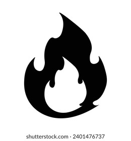 Fire flame black icon, cartoon bonfire heat wildfire and hot bonfire, campfire, black fiery flame isolated vector illustration. Oil, gas and energy concept. Fire emoji